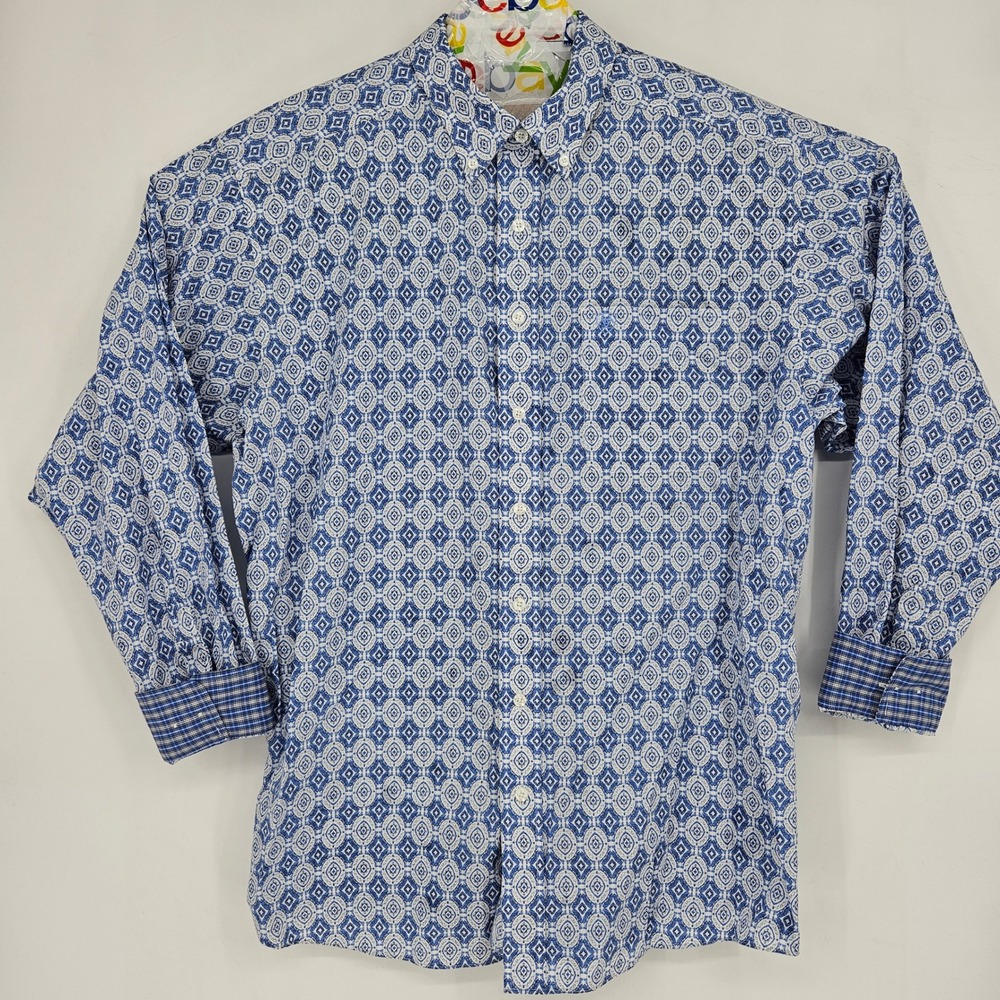 Ariat Shirt Mens XXL Button Down Western Rodeo Geometric Plaid Flip Cuff Blue